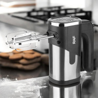 Ручний міксер RAF R 6630 потужністю 300 Вт п'ять швидкостей турбо вінчики гаки чорно-сірий