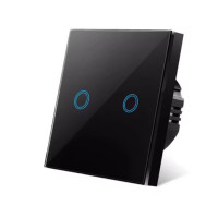 Двоканальний розумний сенсорний вимикач із сенсорним керуванням, чорний колір