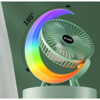 Настольный вентилятор с RGB подсветкой, 3 скорости, поворот 180°, питание от USB