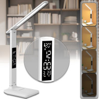Настільна LED-лампа 868S з акумулятором, сенсорним керуванням, годинником і термометром White