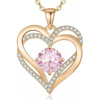 Женское золотое ожерелье Heart Love с розовым циркониевым кулоном