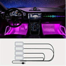 RGB подсветка салона авто 4 шт USB Bluetooth для ног с приложением