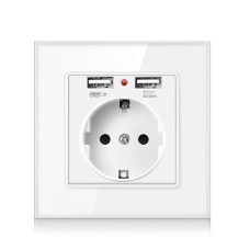 Розетка SIXWGH с заземлением и 2 USB портами белая WH034W