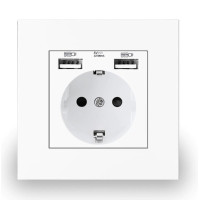 Розетка Coswall із заземленням і 2 USB-портами біла пластикова