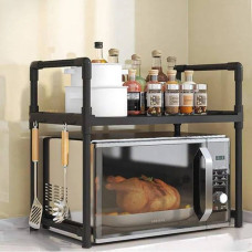 Кухонна металева полиця-органайзер під мікрохвильовку з гачками, дворівнева настільна полиця для кухні