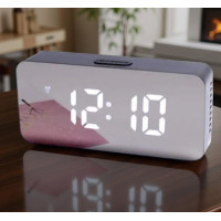 Настільний дзеркальний LED-годинник 1826 9089 з білою підсвіткою і будильником, USB живлення