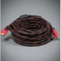 Кабель HDMI-HDMI 15 м із позолоченими контактами та посиленим обплетенням чорний/червоний