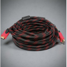 Кабель HDMI-HDMI 15 м із позолоченими контактами та посиленим обплетенням чорний/червоний