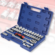 Набір інструментів 32 предмети в кейсі для дому та автомобіля Cr-V сталь, торцеві та свічкові головки, тріскачка