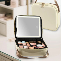 Сумка-органайзер для косметики з дзеркалом і LED-підсвіткою, бежева