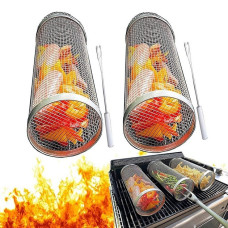 Циліндричний антипригарний кошик для барбекю з неіржавкої сталі з обертанням 360°