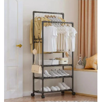 Подвійна підлогова стійка для одягу з полицею для взуття та телескопічним регулюванням висоти AND XL-1484