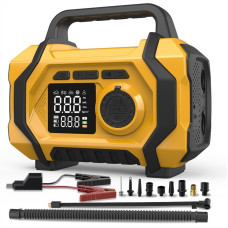 Портативний акумуляторний автокомпресор із цифровим дисплеєм і металевим корпусом ATJ-201