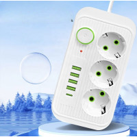 Мережевий фільтр Power Socket F09U 3 розетки, 4 USB + Type-C, 2 м, чорний/білий