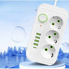 Мережевий фільтр Power Socket F09U 3 розетки, 4 USB + Type-C, 2 м, чорний/білий