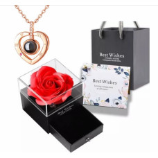 Подарунковий набір з намистенням "I love you" і трояндою в рожевій коробці