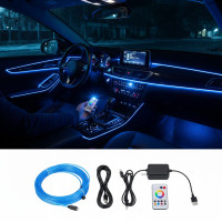 Гибкий неон 5 метров подсветка салона авто приборки холодная голубая USB