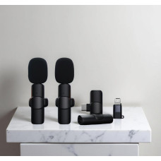 Комплект петличных микрофонов K9+ Wireless Lavalier Microphone с переходниками Lightning Type-C черный