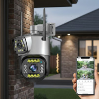 Уличная 4G Wi-Fi IP-камера видеонаблюдения V380 с двойным объективом и датчиком движения
