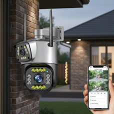 Уличная 4G Wi-Fi IP-камера видеонаблюдения V380 с двойным объективом и датчиком движения