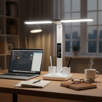 LED настольная лампа 877 с аккумулятором, часами, термометром и органайзером