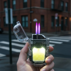 Зжигалка электроимпульсная 9258 спиральная с Led--фонариком с защитой от влаги