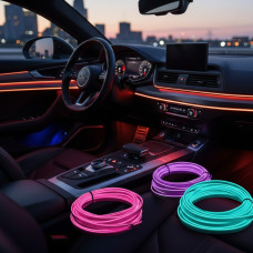 RGB подсветка салона авто 7 цветов гибкий неон 5 метров USB для приборки