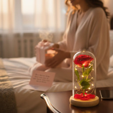 Роза в колбе белая N-651 со светодиодной LED подсветкой маленькая