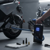 Портативный компрессор для шин с LED дисплеем, функцией Power Bank и фонариком 6000 мАч