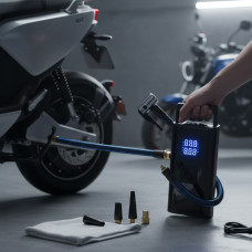 Портативный компрессор для шин с LED дисплеем, функцией Power Bank и фонариком 6000 мАч