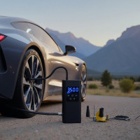 Портативный аккумуляторный компрессор для авто с USB зарядкой и LED дисплеем 6000 мАч