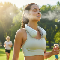 Портативный вентилятор на шею Bladeless Neck Cooler · до 16 часов работы аккумулятора · 3 режима обдува лица