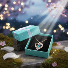 Женское золотое ожерелье Heart Love с голубым циркониевым камнем