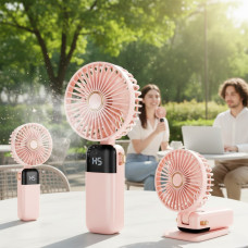 Портативный складной вентилятор с LED дисплеем и подставкой для телефона на аккумуляторе