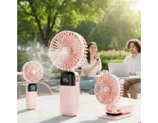 Портативный складной вентилятор с LED дисплеем и подставкой для телефона на аккумуляторе